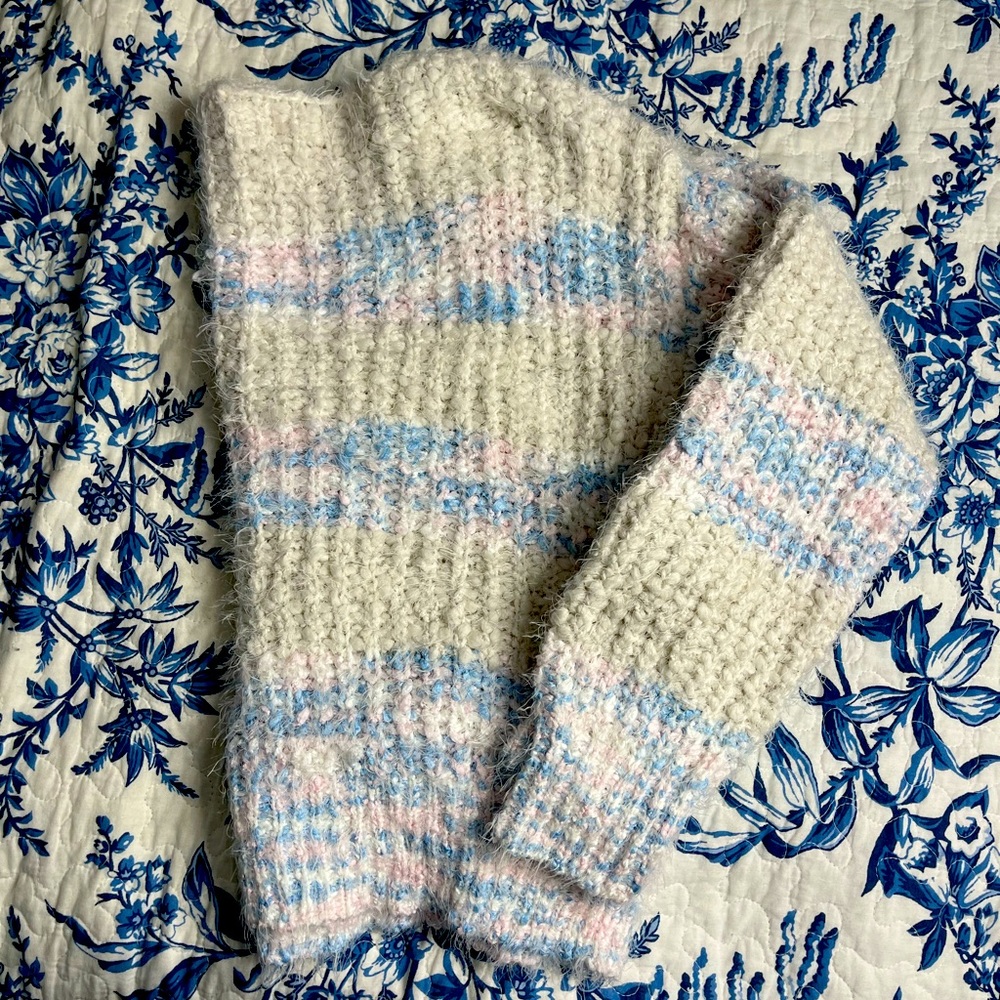NWOT White, Pink and Blue Fuzzy Sweater